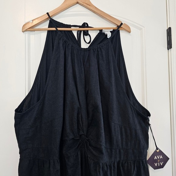 Ava and Viv Dress Womens Size 4X Black Linen Maxi Sleeveless Halter Boho Casual - Picture 3 of 11